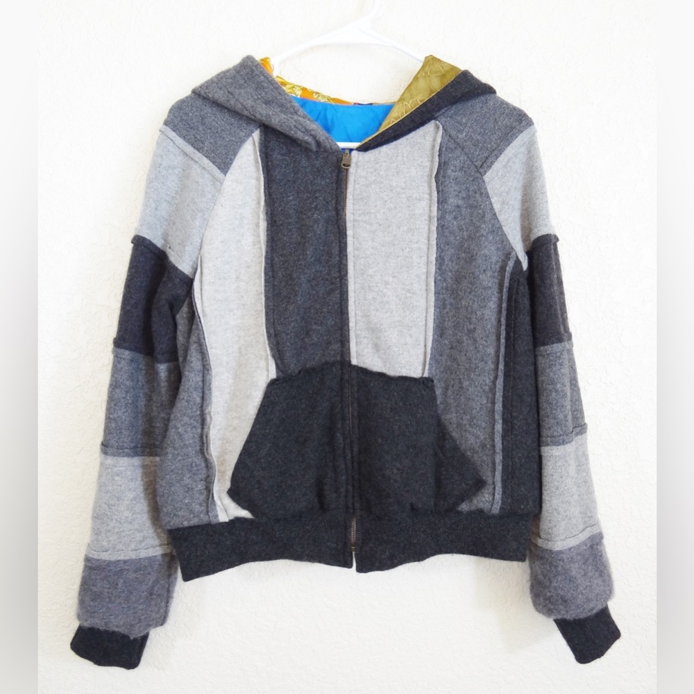 Burning Torch Upcycled Reversible Cashmere/Silk Jacket Bomber Size S